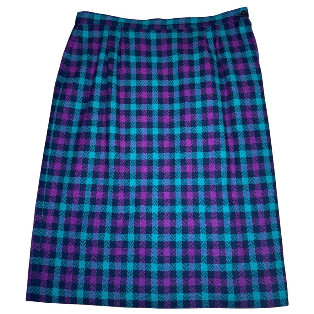 Pendleton VTG 80’s womens wool plaid lined blue and fuschia skirt size 16
